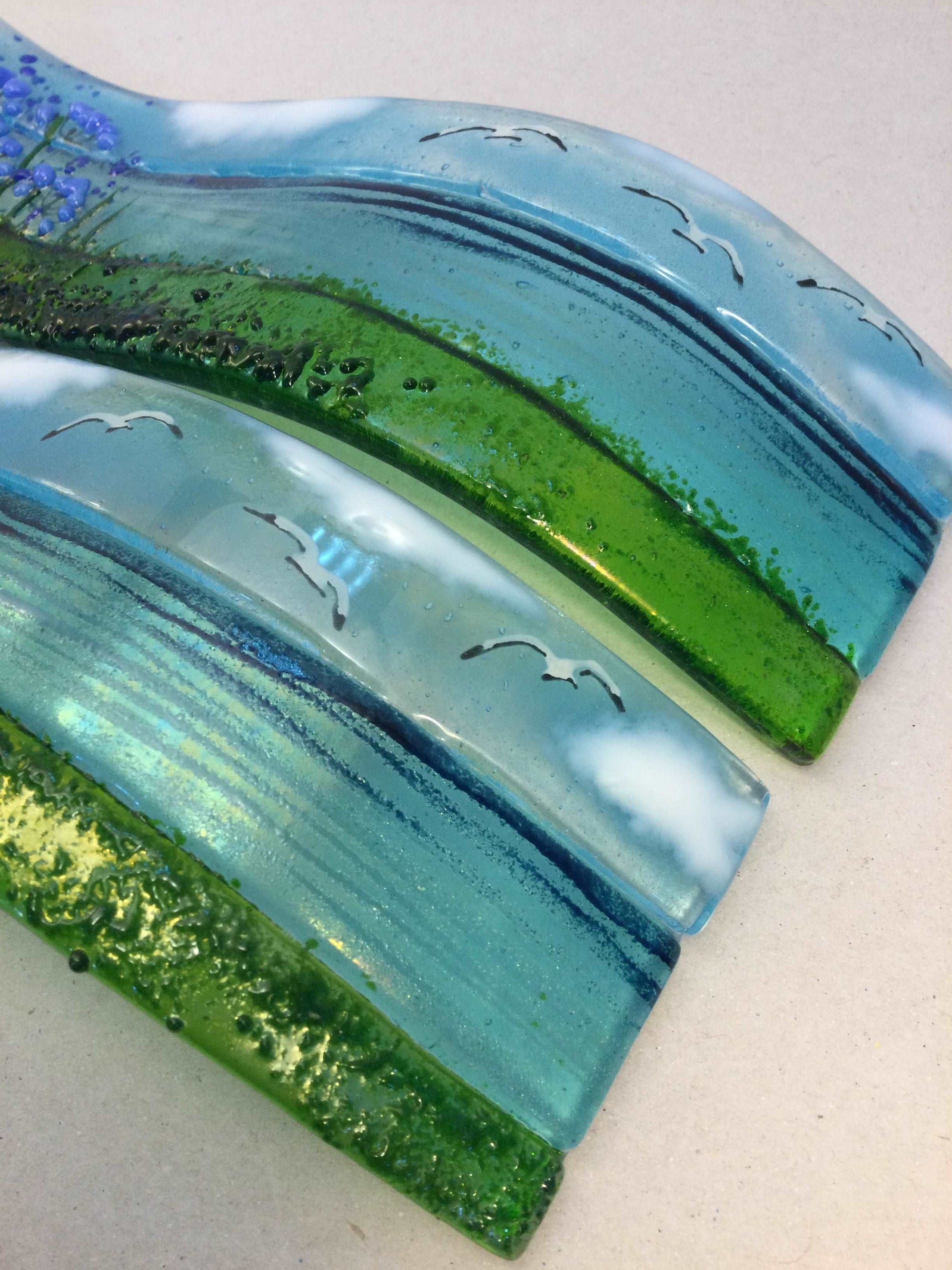 Small freestanding wave - Agapanthus - Fused Glass By Claire Harris 