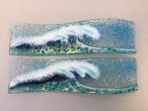 Small Freestanding Wave - Light aqua Crashing Wave - Fused Glass By Claire Harris 