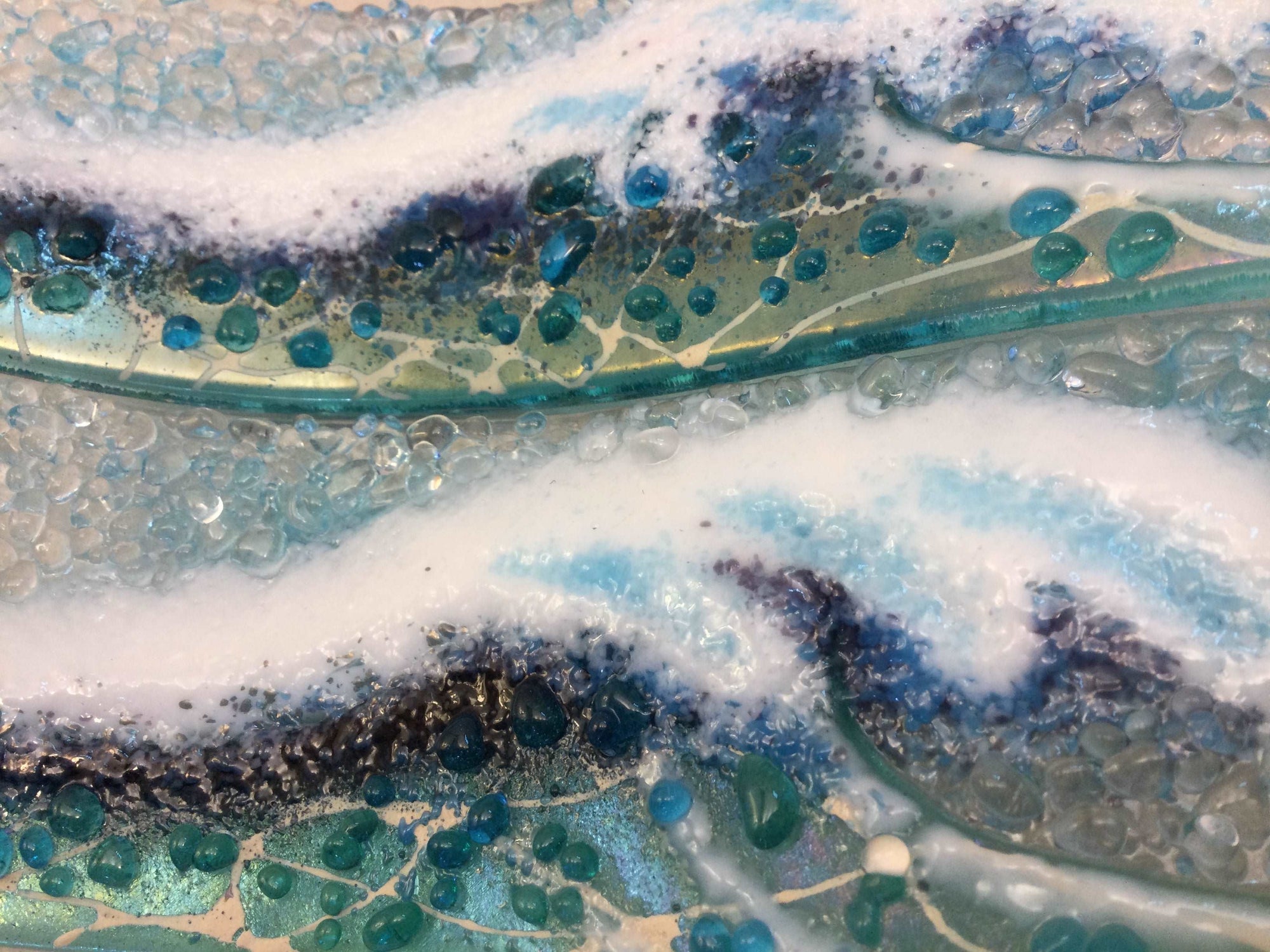 Small Freestanding Wave - Light aqua Crashing Wave - Fused Glass By Claire Harris 