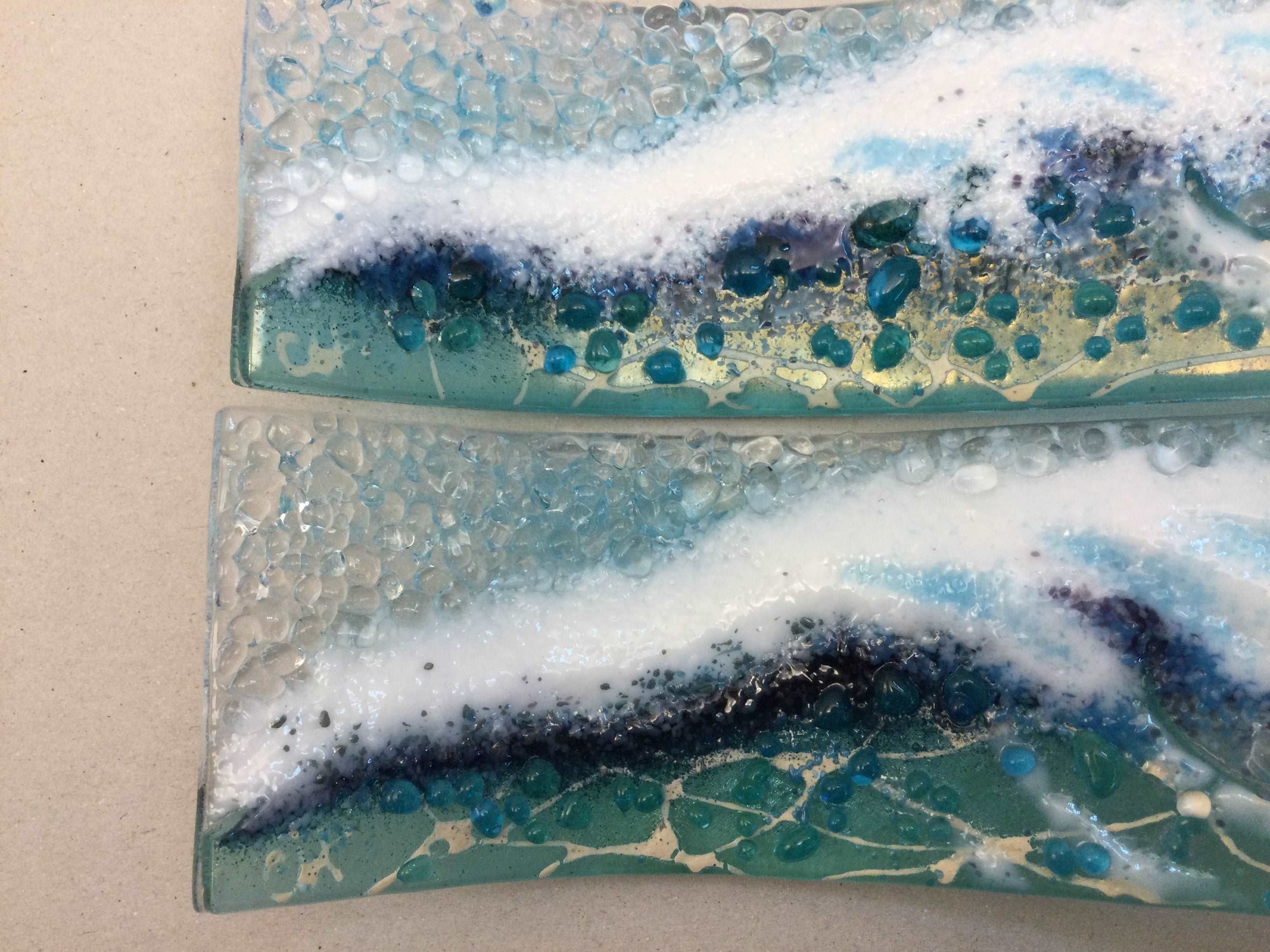 Small Freestanding Wave - Light aqua Crashing Wave - Fused Glass By Claire Harris 