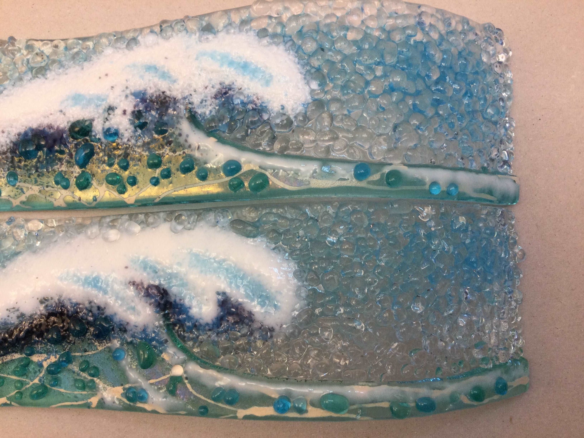 Small Freestanding Wave - Light aqua Crashing Wave - Fused Glass By Claire Harris 