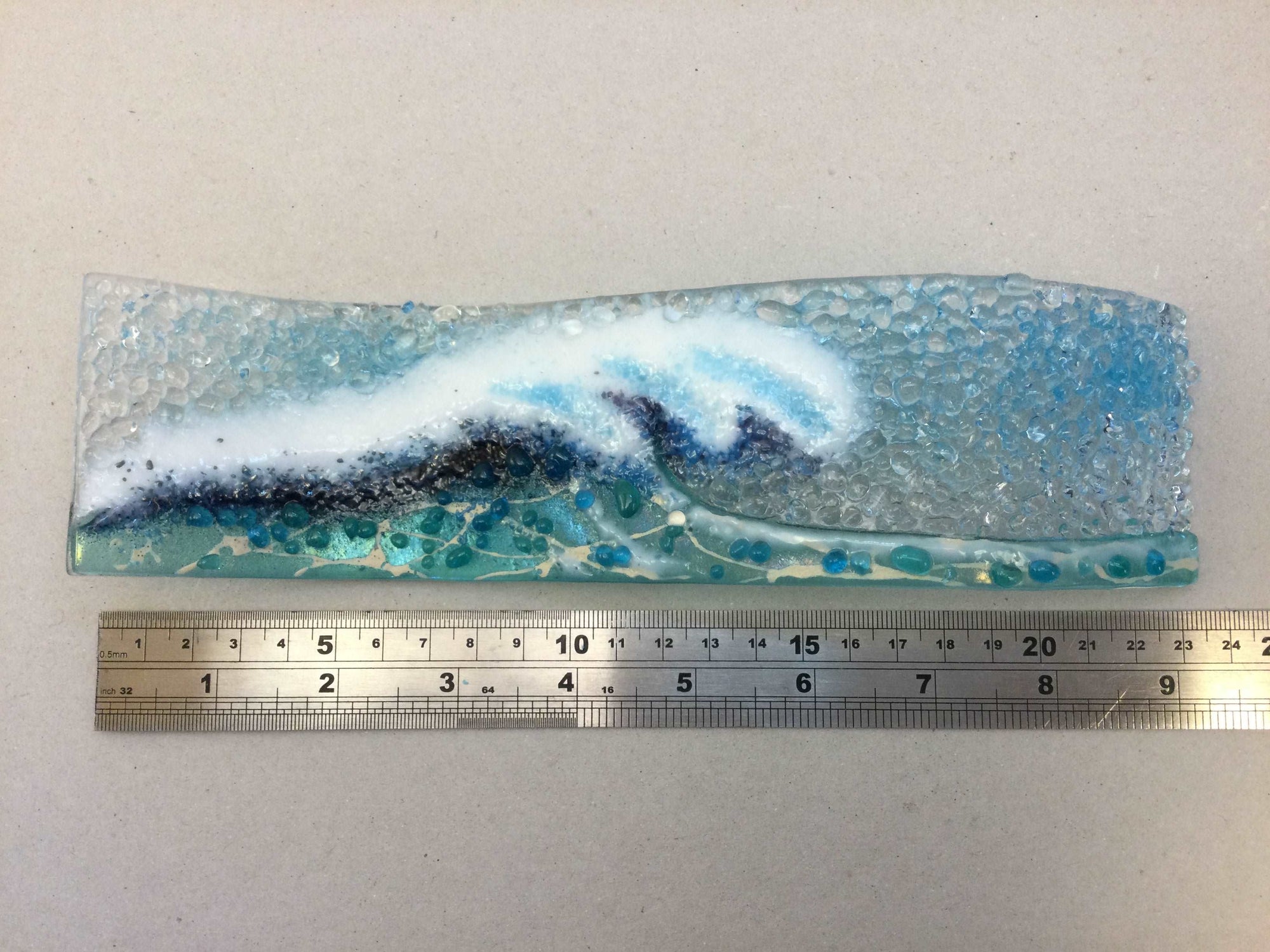 Small Freestanding Wave - Light aqua Crashing Wave - Fused Glass By Claire Harris 