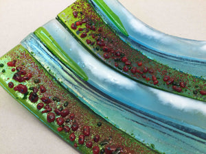 Small Freestanding Wave - Poppy field Sea Scene - Fused Glass By Claire Harris 