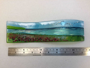 Small Freestanding Wave - Poppy field Sea Scene - Fused Glass By Claire Harris 