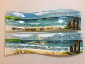 Small Freestanding Wave - Sea Scene with groyns. - Fused Glass By Claire Harris 