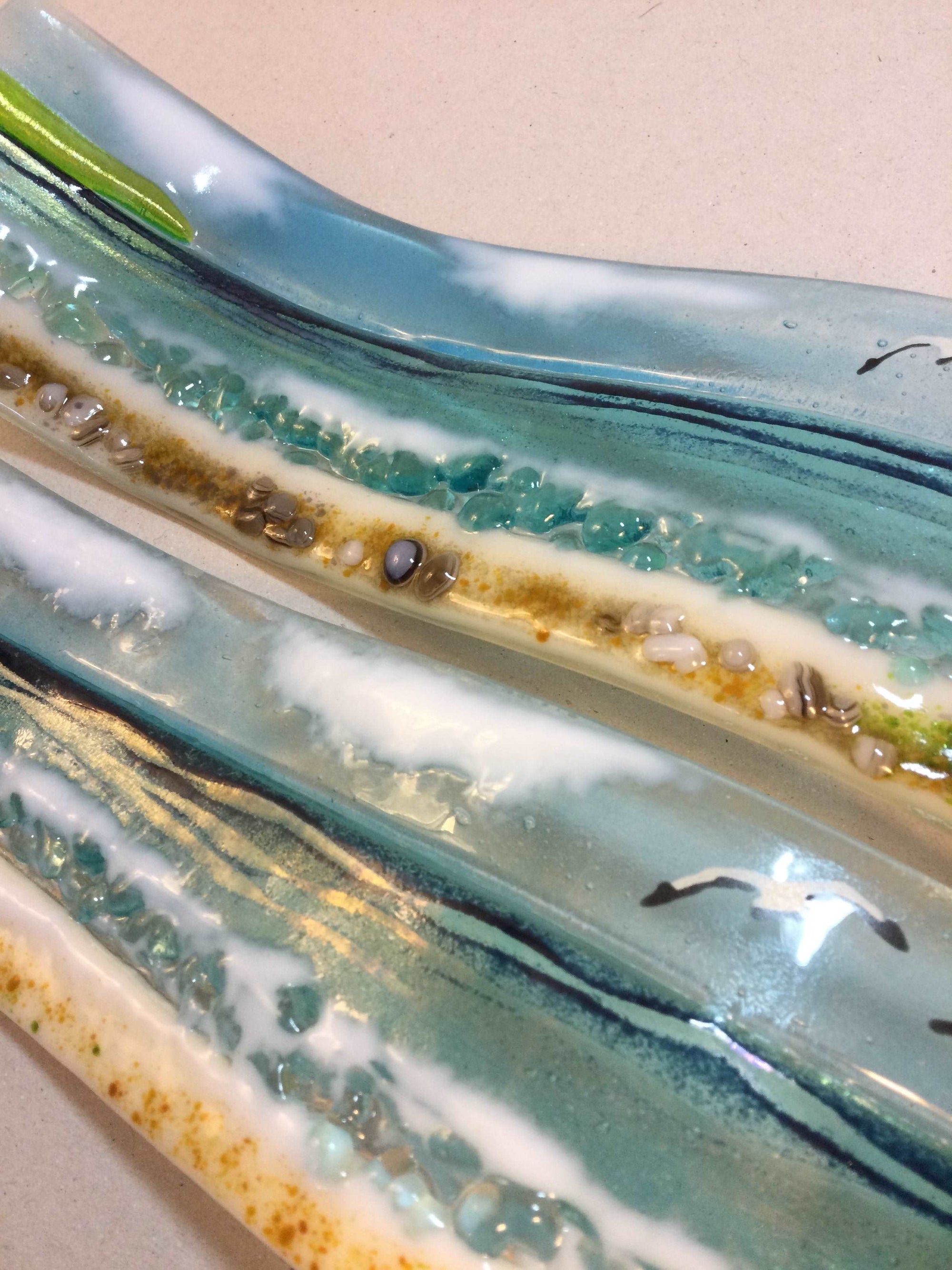 Small Freestanding Wave - Sea Scene with groyns. - Fused Glass By Claire Harris 