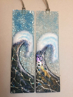 Large Hanger - Dark Aqua Crashing Wave - Fused Glass By Claire Harris 