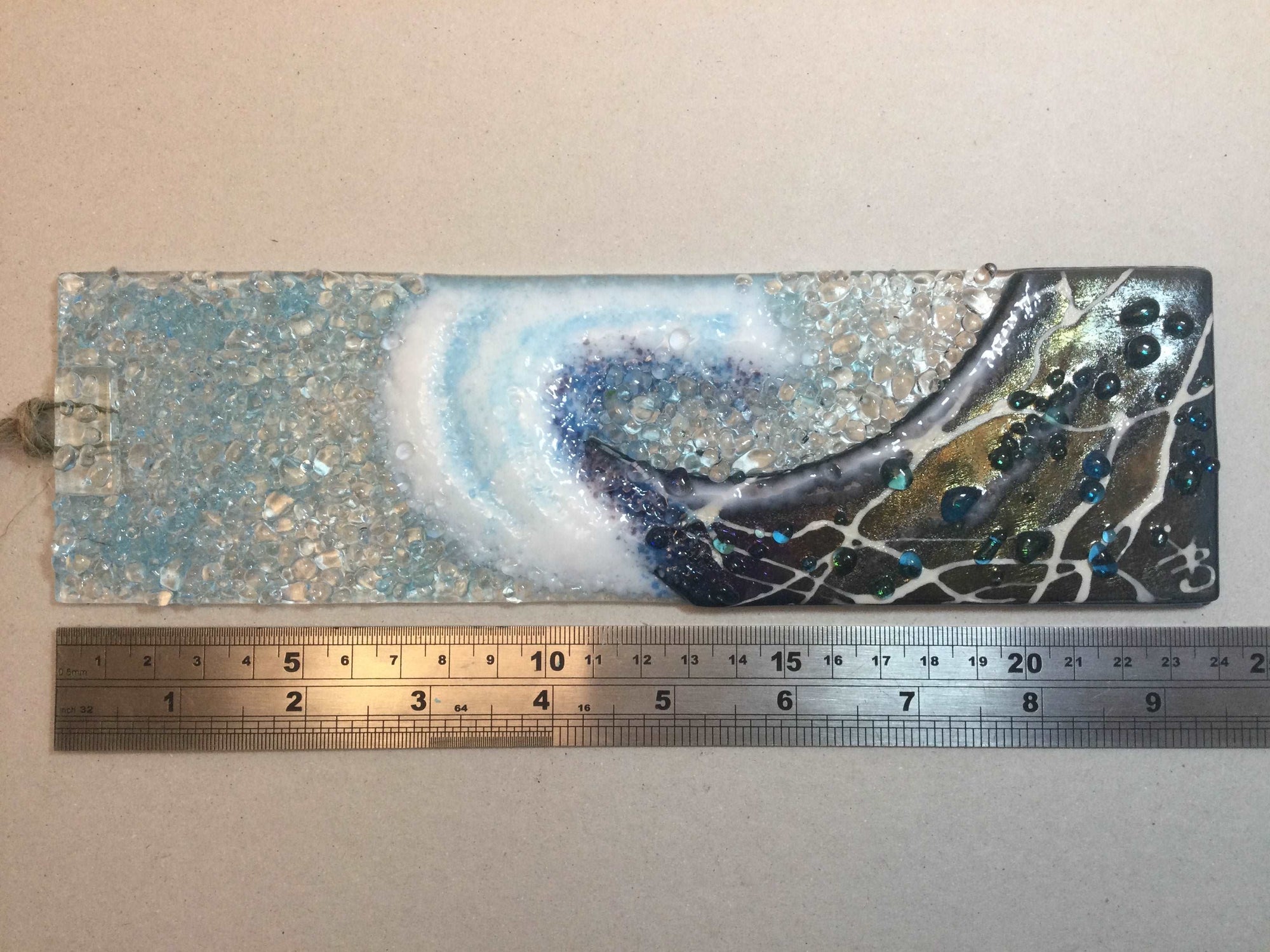 Large Hanger - Dark Aqua Crashing Wave - Fused Glass By Claire Harris 