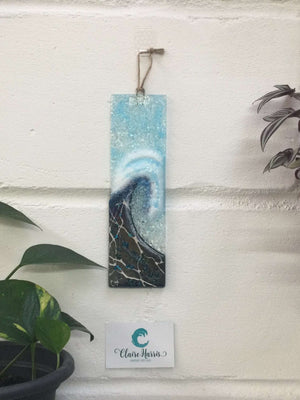 Large Hanger - Dark Aqua Crashing Wave - Fused Glass By Claire Harris 