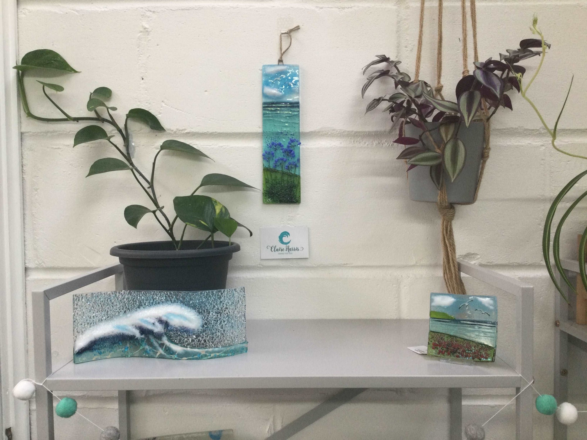 Large Hanger - Sea scene with agapanthus - Fused Glass By Claire Harris 