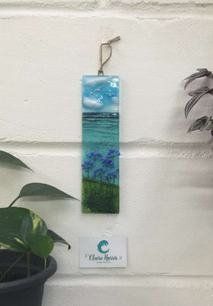 Large Hanger - Sea scene with agapanthus - Fused Glass By Claire Harris 