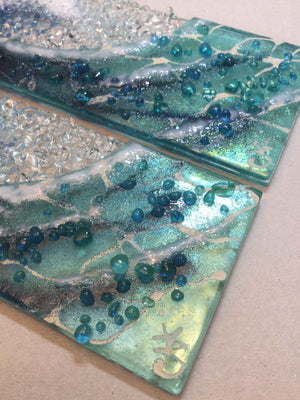 Large Hanger - Light Aqua Crashing Wave - Fused Glass By Claire Harris 