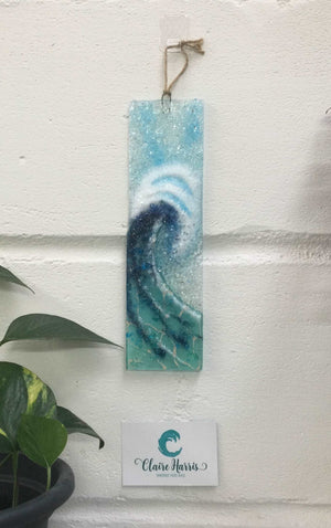 Large Hanger - Light Aqua Crashing Wave - Fused Glass By Claire Harris 