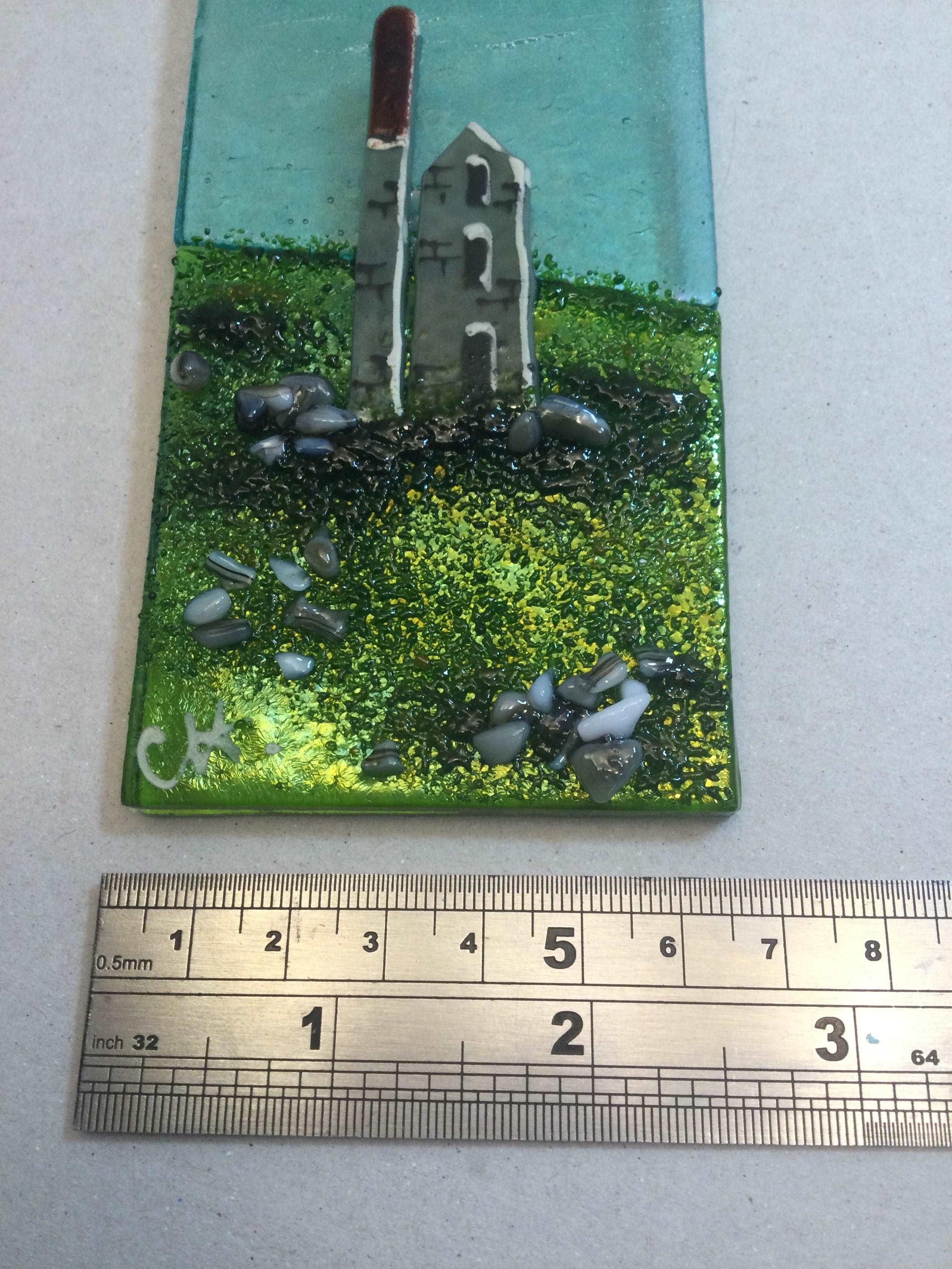 Large Hanger - Sea scene with Cornish engine house. Tin mine Poldark - Fused Glass By Claire Harris 