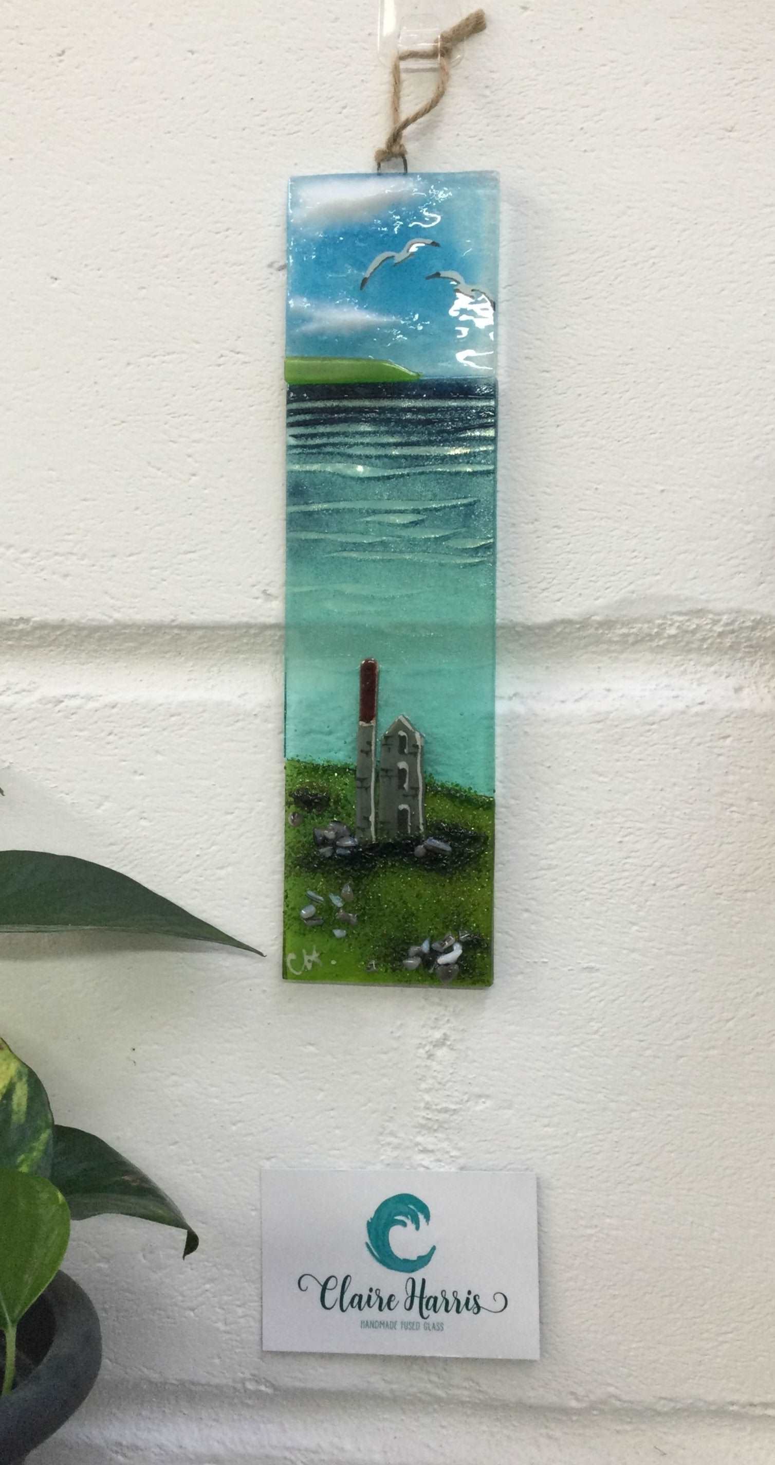 Large Hanger - Sea scene with Cornish engine house. Tin mine Poldark - Fused Glass By Claire Harris 