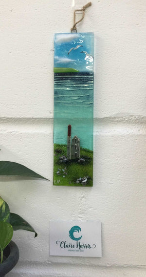 Large Hanger - Sea scene with Cornish engine house. Tin mine Poldark - Fused Glass By Claire Harris 