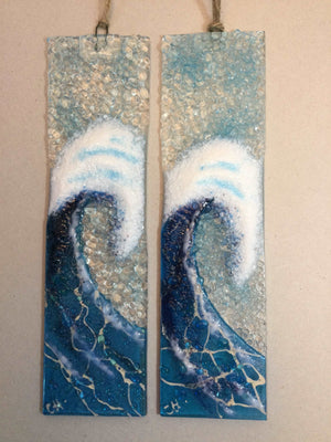 Large Hanger - Turquoise Crashing Wave - Fused Glass By Claire Harris 