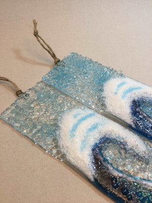 Large Hanger - Turquoise Crashing Wave - Fused Glass By Claire Harris 