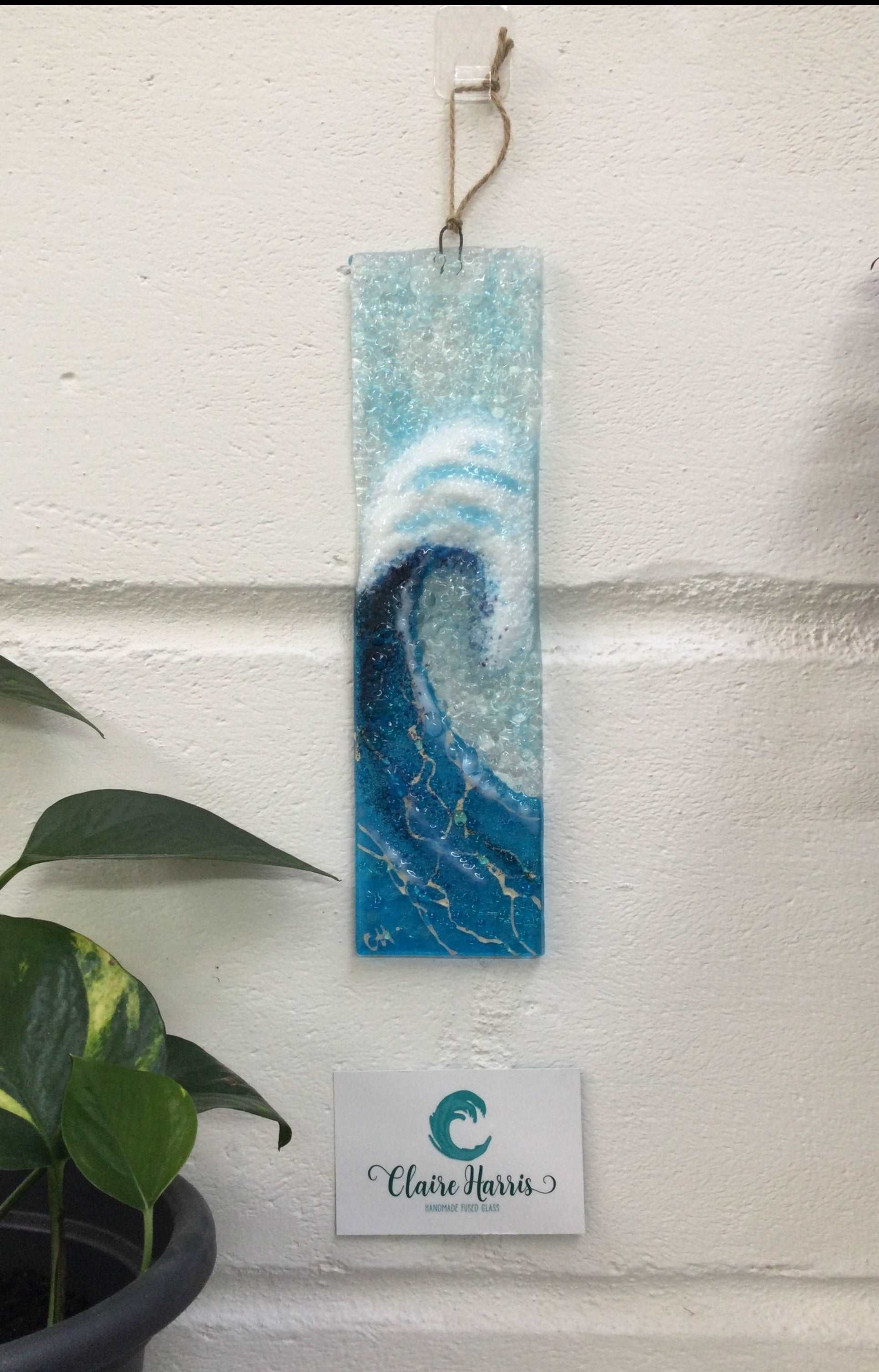 Large Hanger - Turquoise Crashing Wave - Fused Glass By Claire Harris 