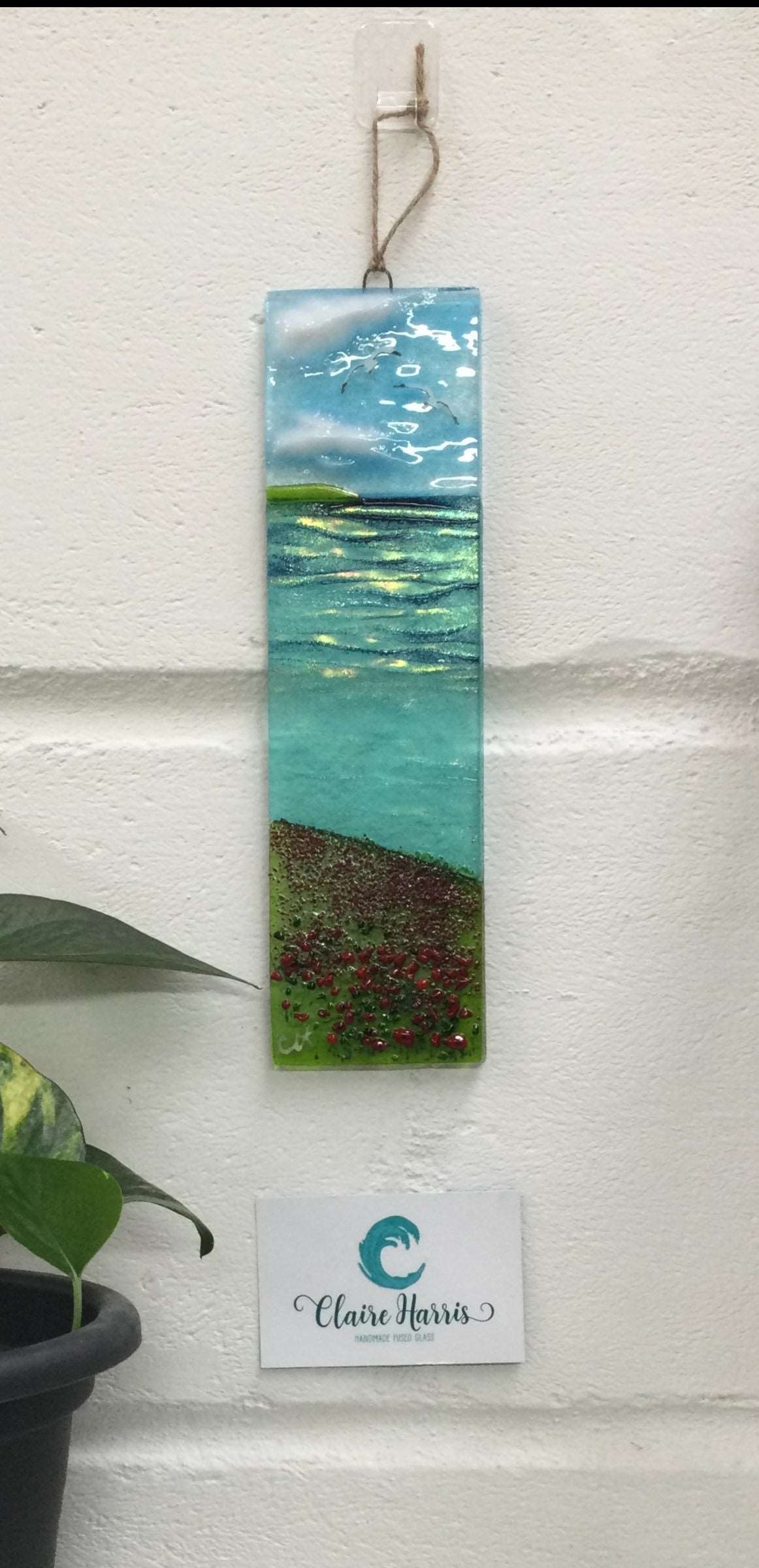 Large Hanger - Sea scene with poppies - Fused Glass By Claire Harris 