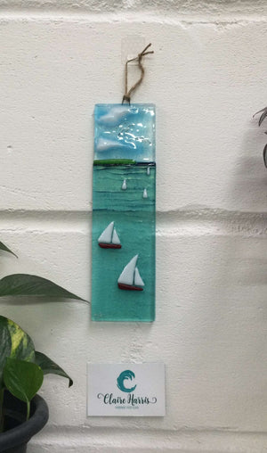 Large Hanger - Sea scene with sailing boats - Fused Glass By Claire Harris 