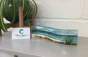 Small Freestanding Wave - Cornish Sea Scene with Grass - Fused Glass By Claire Harris 