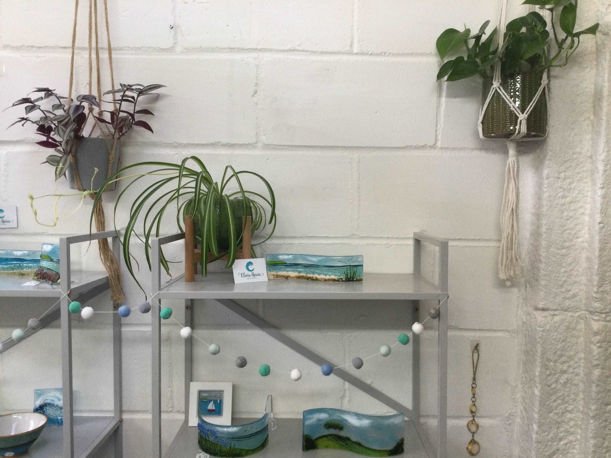 Small Freestanding Wave - Cornish Sea Scene with Grass - Fused Glass By Claire Harris 