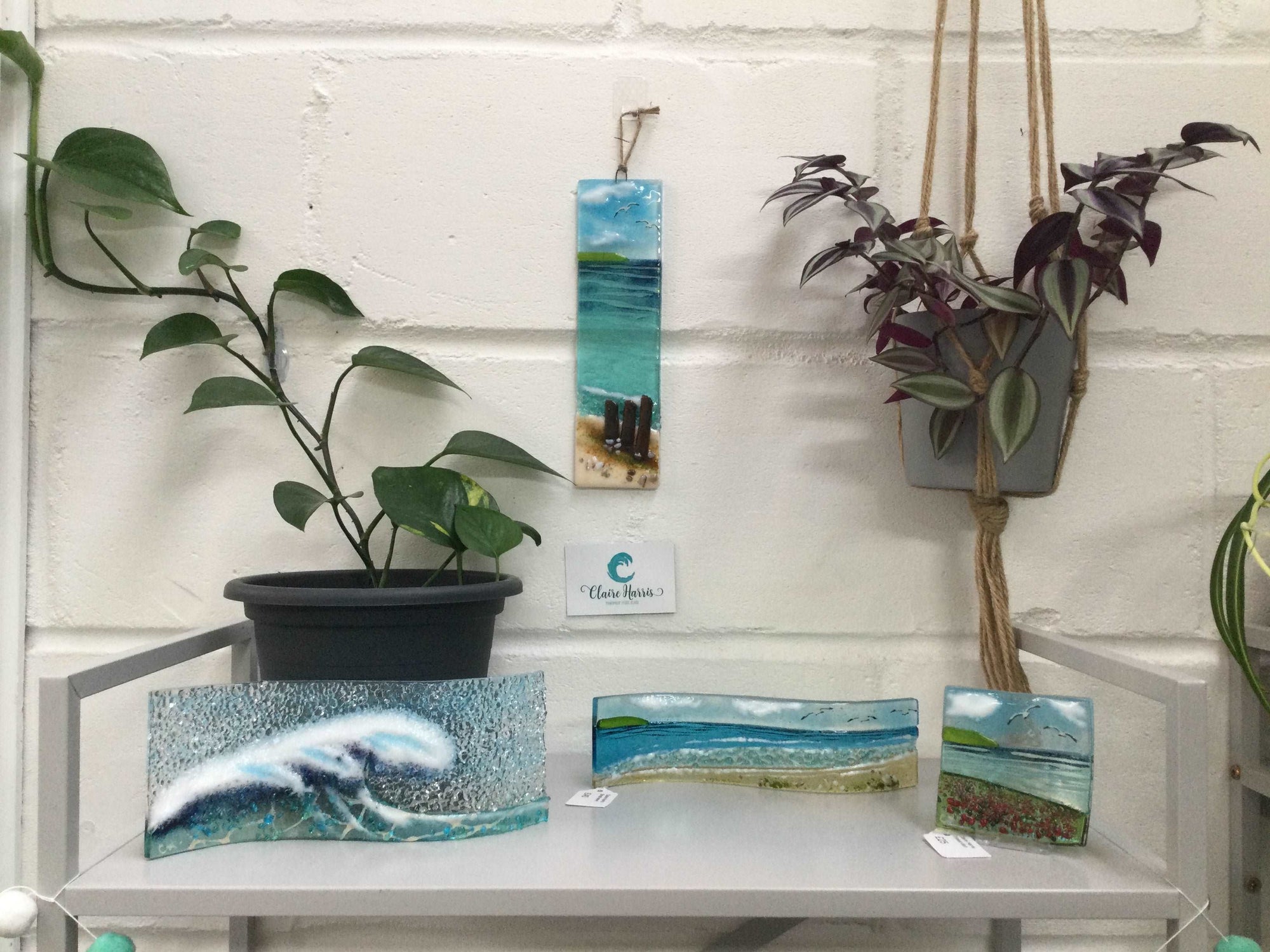 Large Hanger - Sea scene with groyns - Fused Glass By Claire Harris 