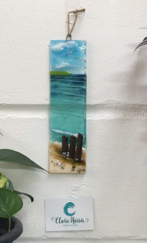 Large Hanger - Sea scene with groyns - Fused Glass By Claire Harris 