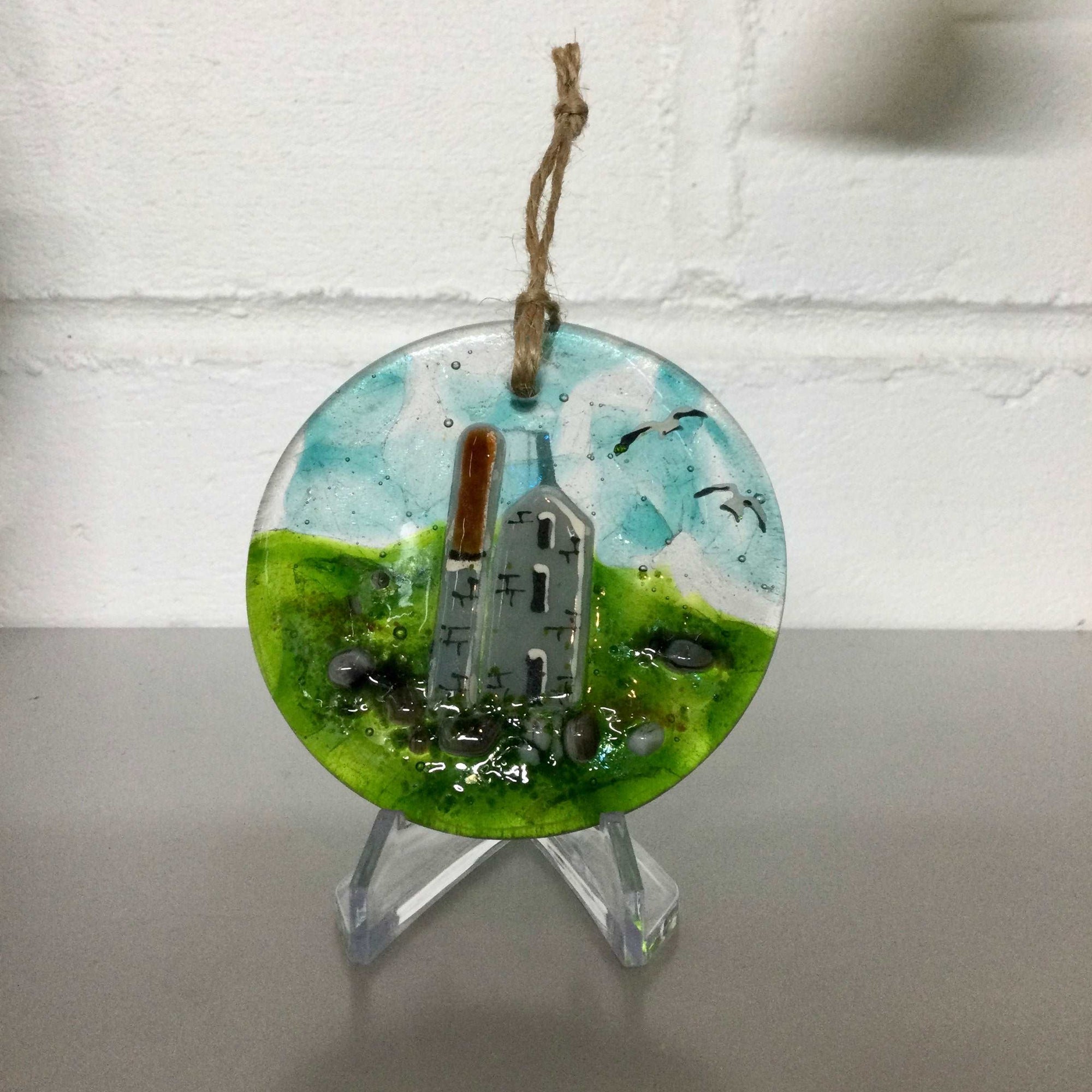 8cm Engine House Disc Hanger - Fused Glass By Claire Harris 