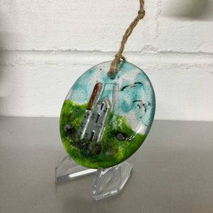 8cm Engine House Disc Hanger - Fused Glass By Claire Harris 