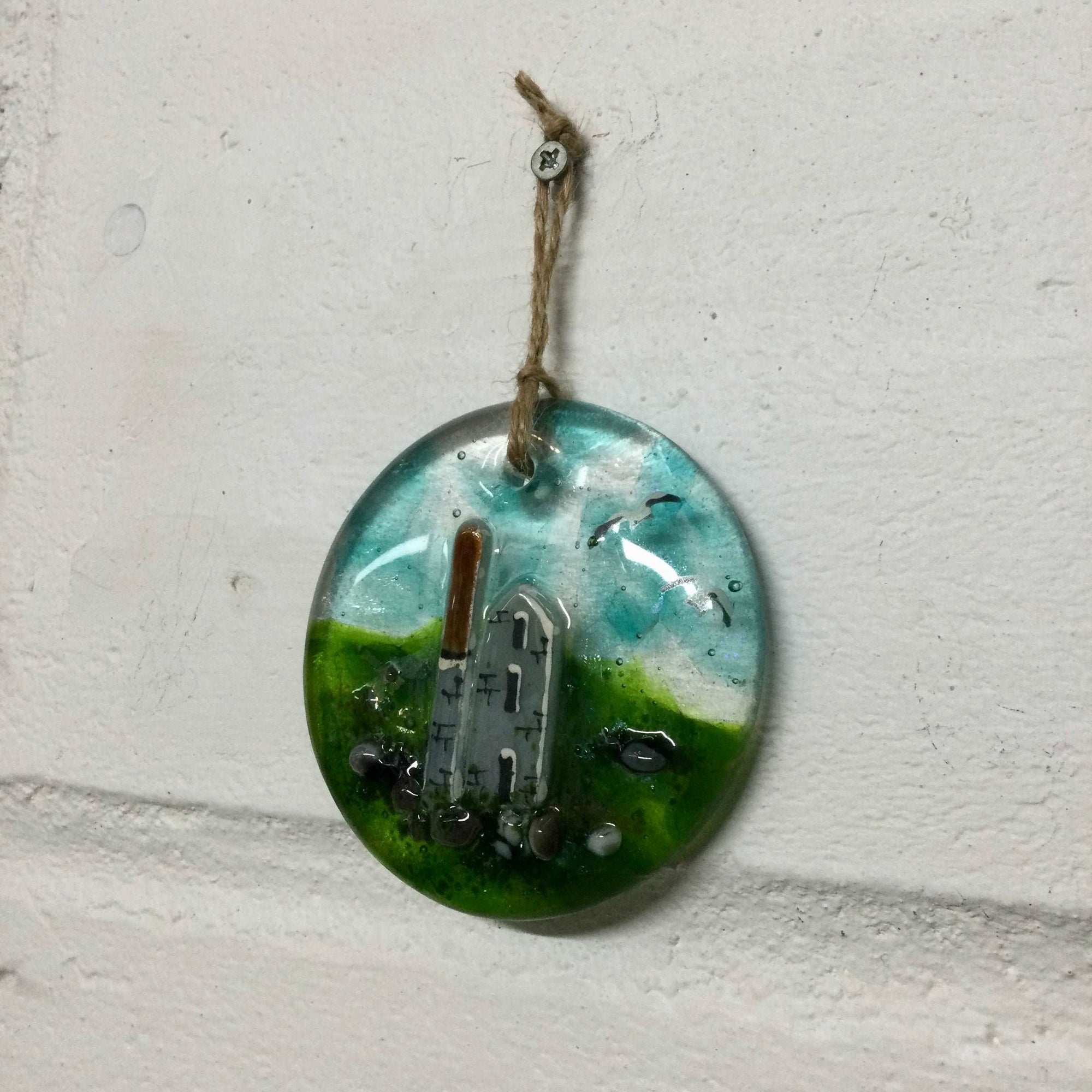 8cm Engine House Disc Hanger - Fused Glass By Claire Harris 