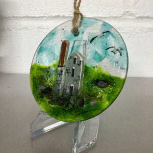 8cm Engine House Disc Hanger - Fused Glass By Claire Harris 