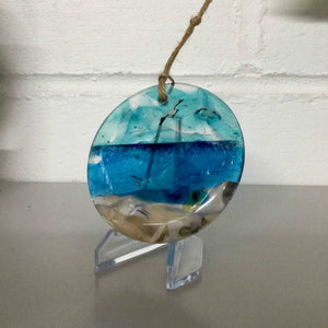 8cm Sea Scene Disc Hanger - Fused Glass By Claire Harris 