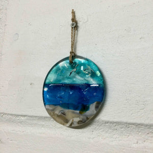 8cm Sea Scene Disc Hanger - Fused Glass By Claire Harris 