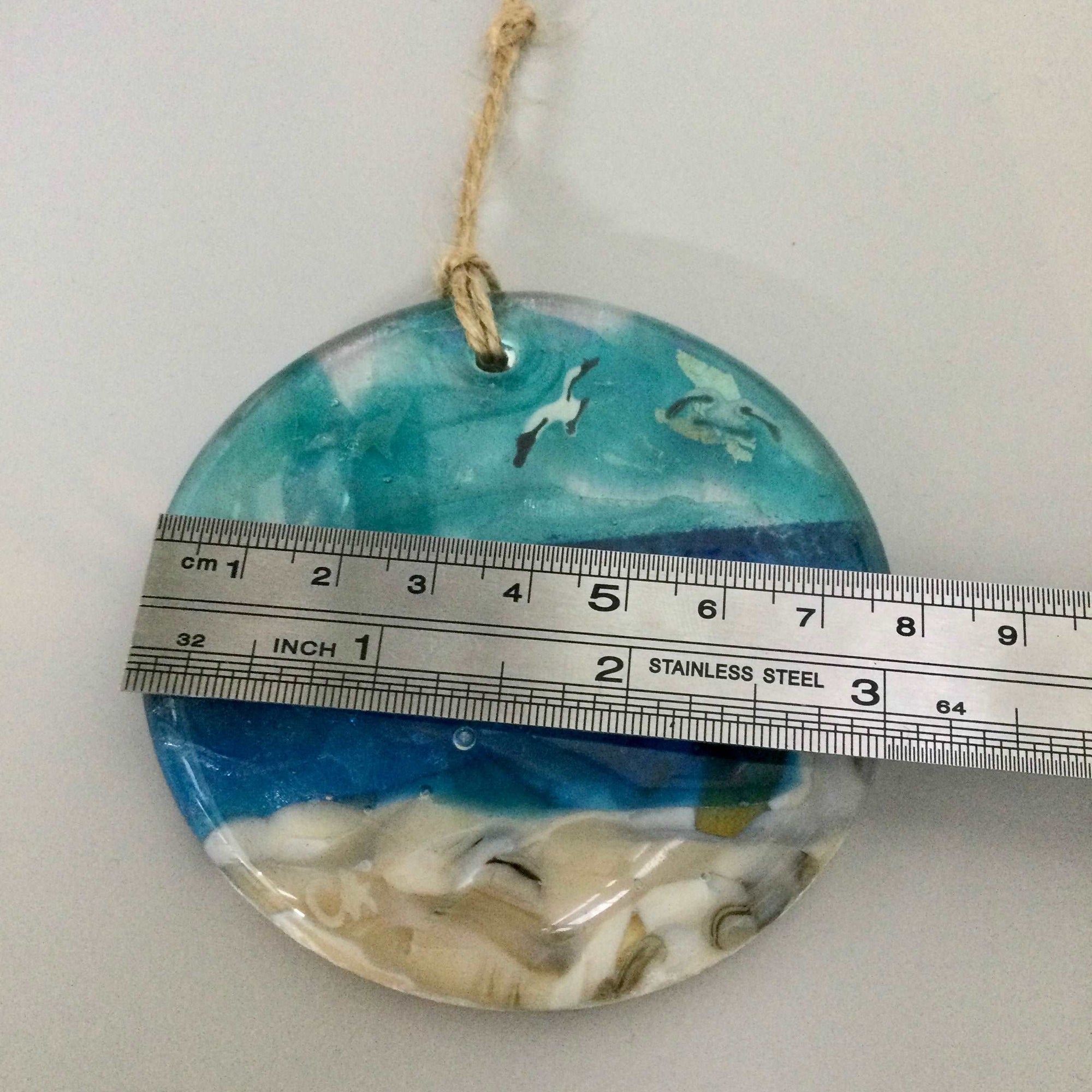 8cm Sea Scene Disc Hanger - Fused Glass By Claire Harris 