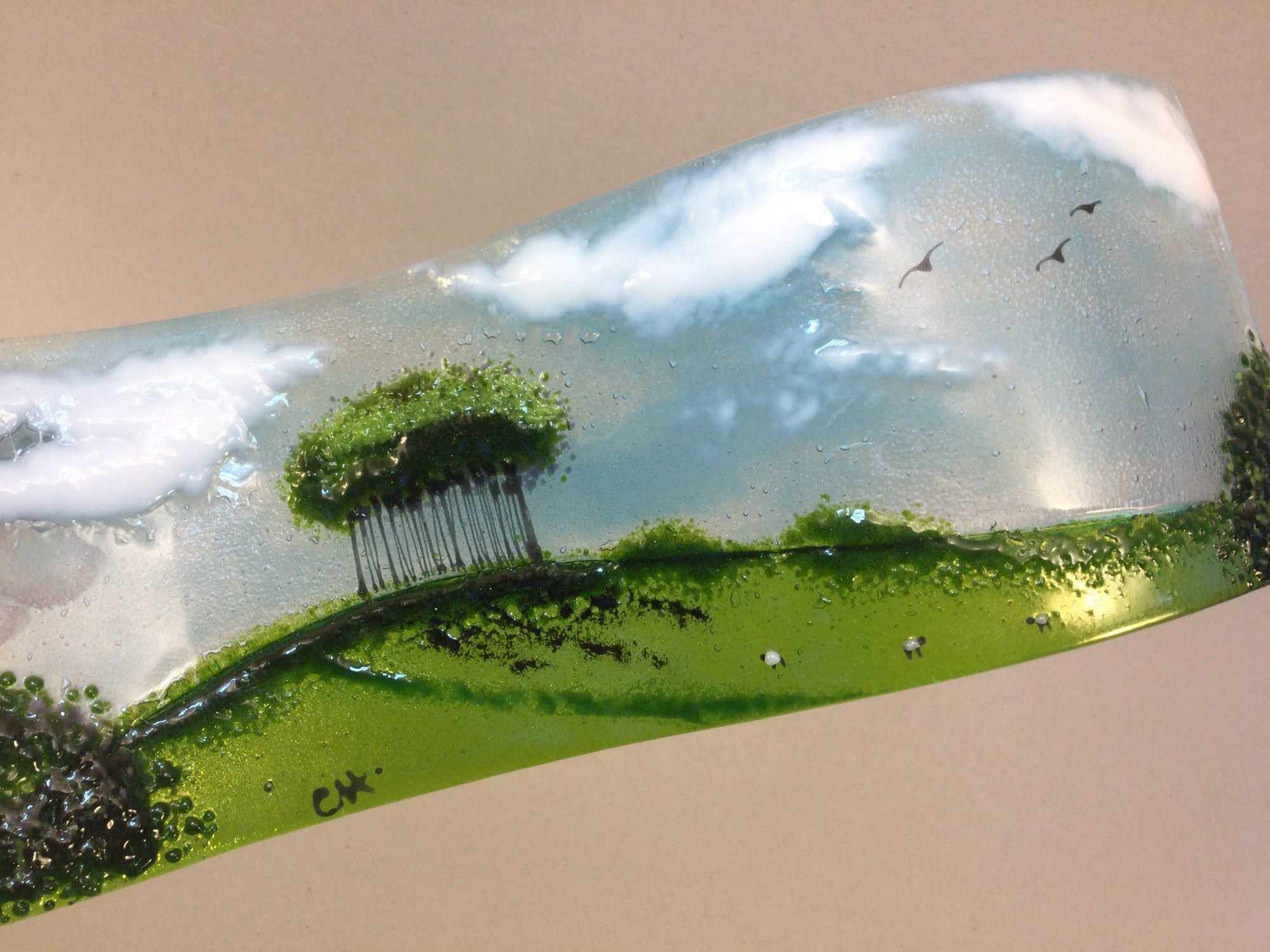 Large Freestanding Wave - Nearly Home Trees - Fused Glass By Claire Harris 