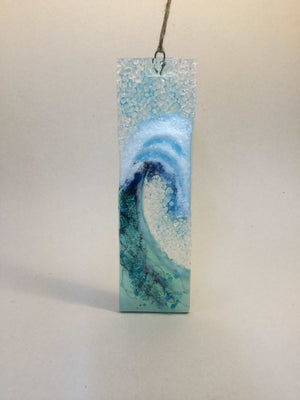 Large Hanger - Light Aqua Crashing Wave - Fused Glass By Claire Harris 