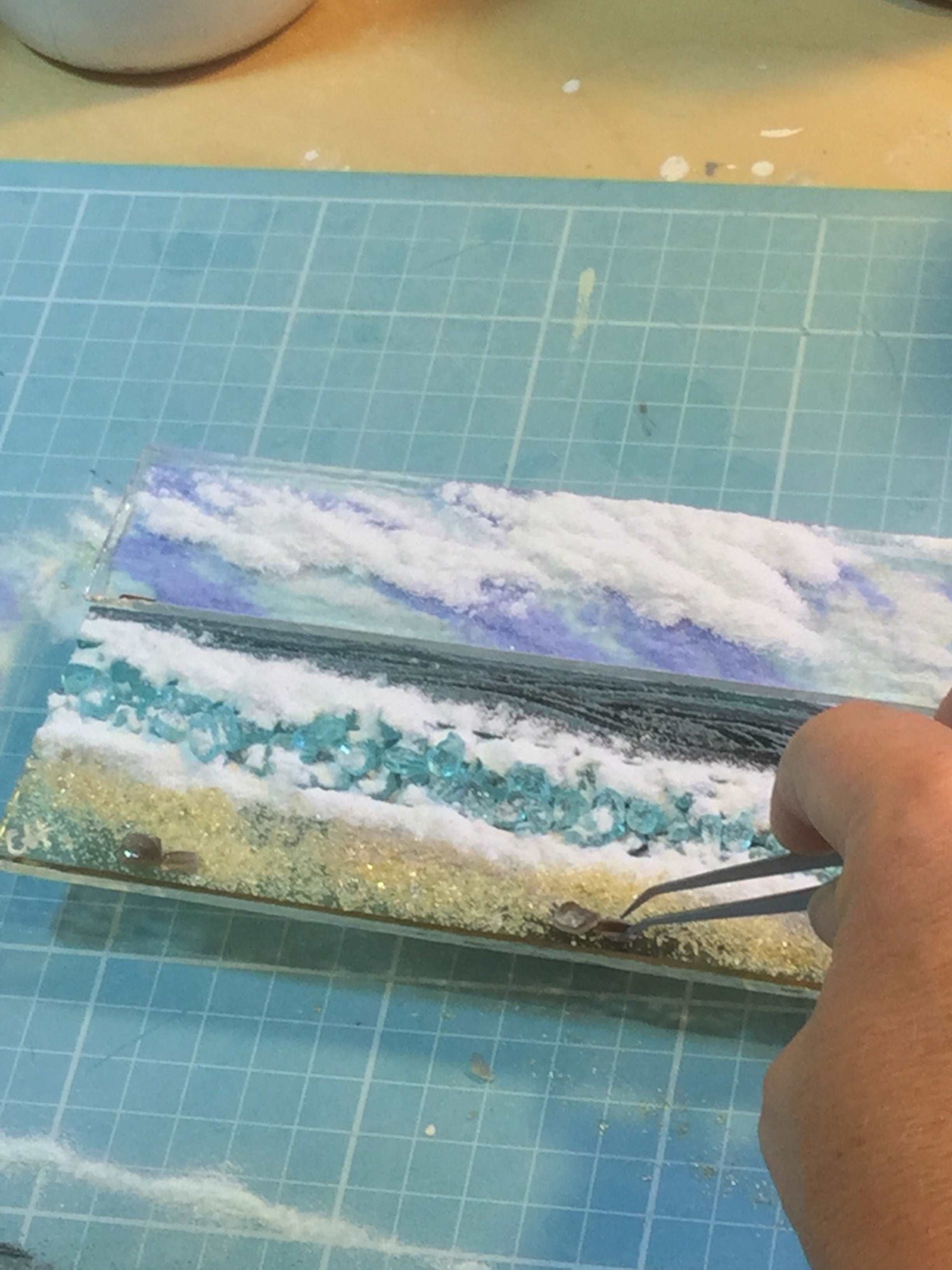 Small Freestanding Wave - Sea Scene with groyns. - Fused Glass By Claire Harris 