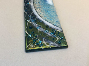 Large Hanger - Dark Aqua Crashing Wave - Fused Glass By Claire Harris 