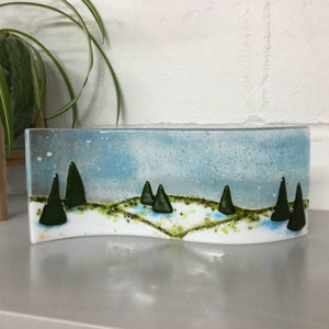 Christmas Scene 9cm large freestanding wave LIMITED EDITION - Fused Glass By Claire Harris 