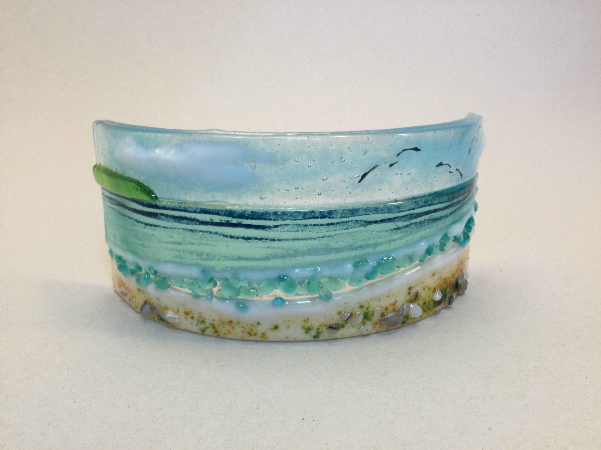 Curve - Cornish Sea scene - Fused Glass By Claire Harris 