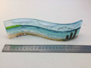 Small Freestanding Wave - Sea Scene with groyns. - Fused Glass By Claire Harris 