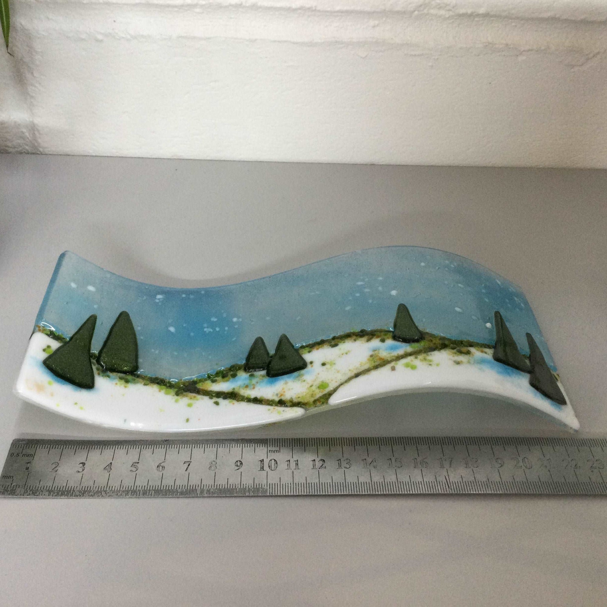 Christmas Scene 9cm large freestanding wave LIMITED EDITION - Fused Glass By Claire Harris 