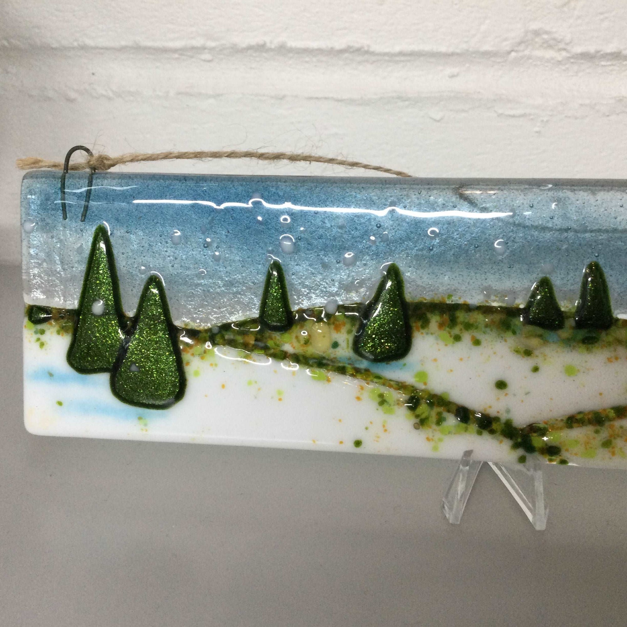 Christmas Scene Large Horizontal Hanger LIMITED EDITION - Fused Glass By Claire Harris 