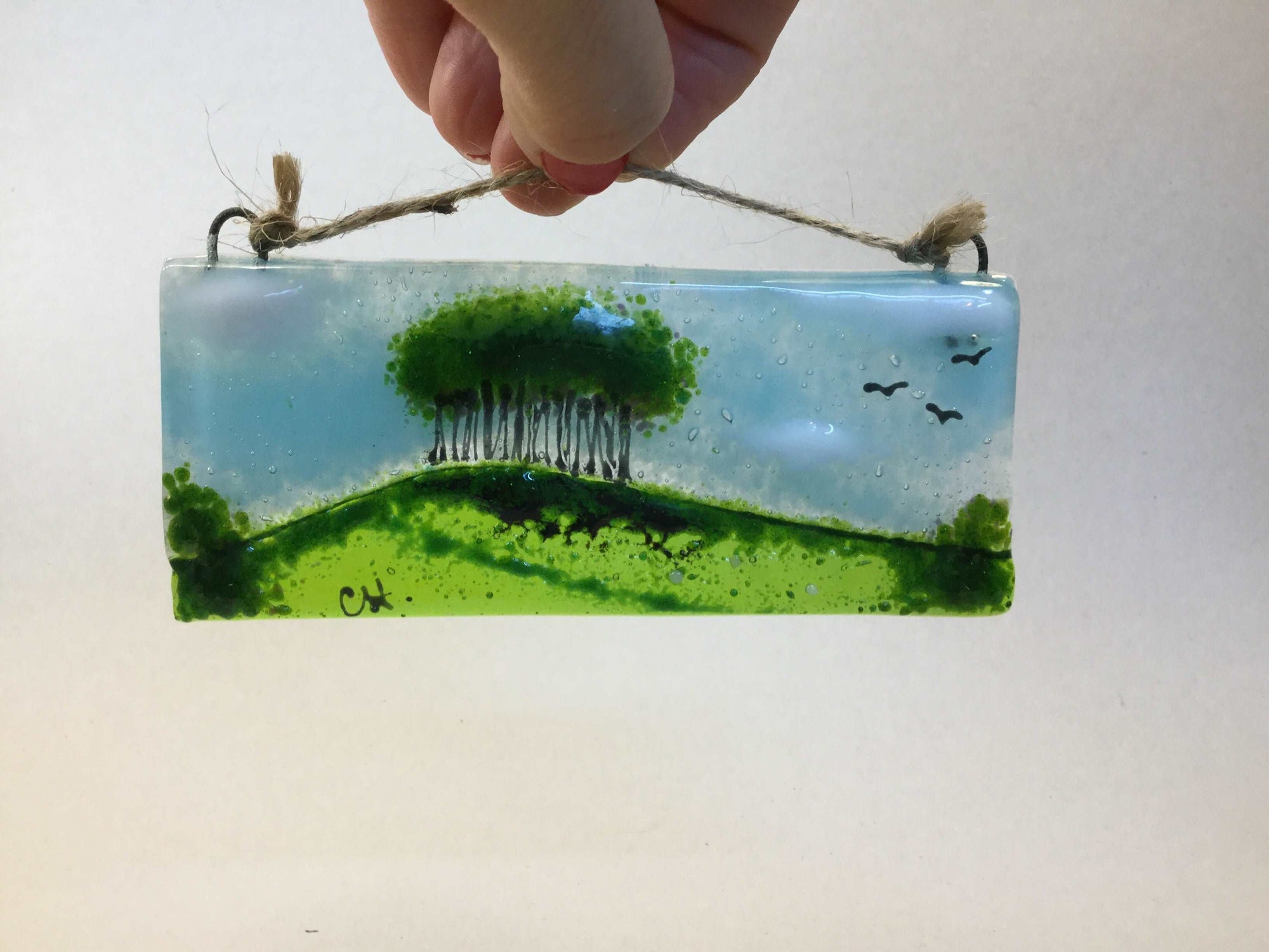 Horizontal Small Hanger - Nearly Home Trees - Fused Glass By Claire Harris 