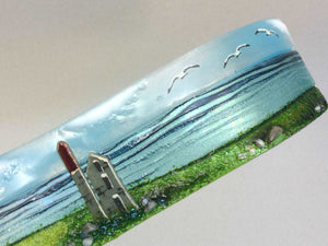 Small freestanding wave - Sea scene with Cornish Tin mine engine house. - Fused Glass By Claire Harris 