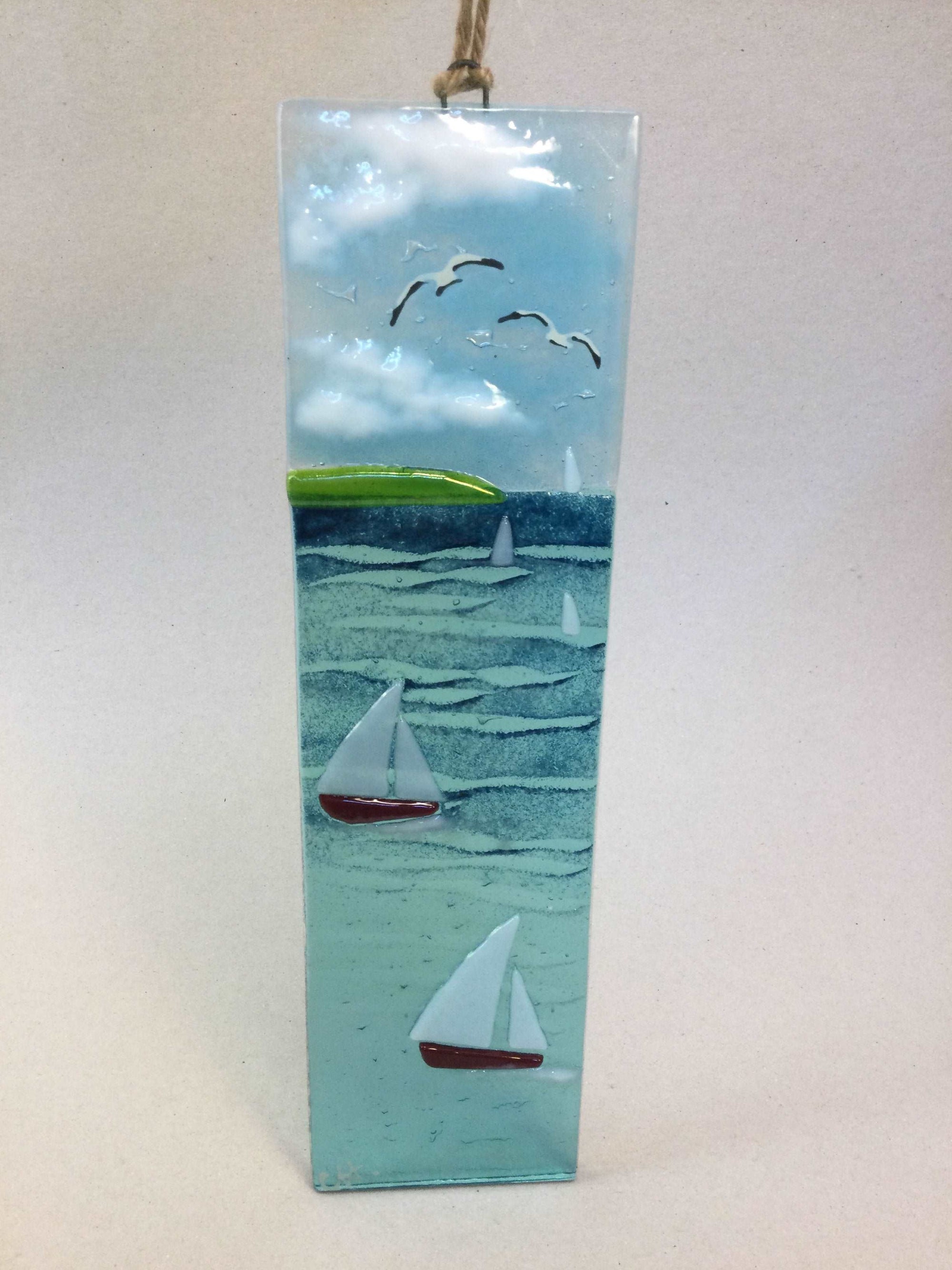 Large Hanger - Sea scene with sailing boats - Fused Glass By Claire Harris 