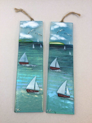 Large Hanger - Sea scene with sailing boats - Fused Glass By Claire Harris 