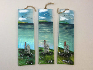 Large Hanger - Sea scene with Cornish engine house. Tin mine Poldark - Fused Glass By Claire Harris 